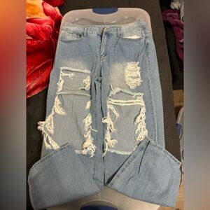 SHEIN Blue Boyfriend Jeans Distressed Vintage Look